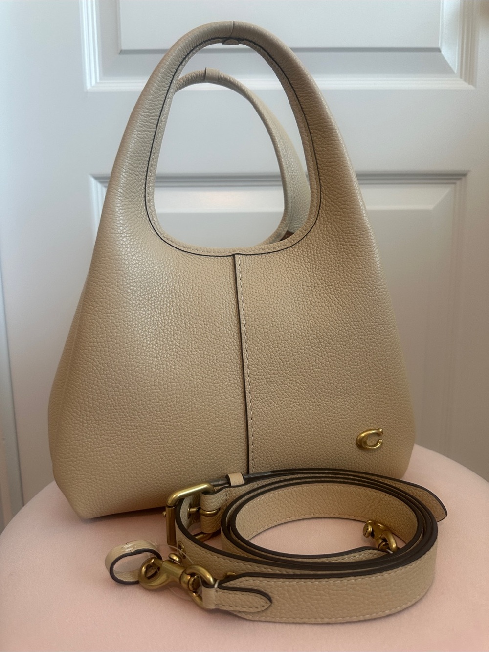 Coach Lana 23 - Pebbled Leather Small Taupe Top-Handle Tote - Picture 4 of 5